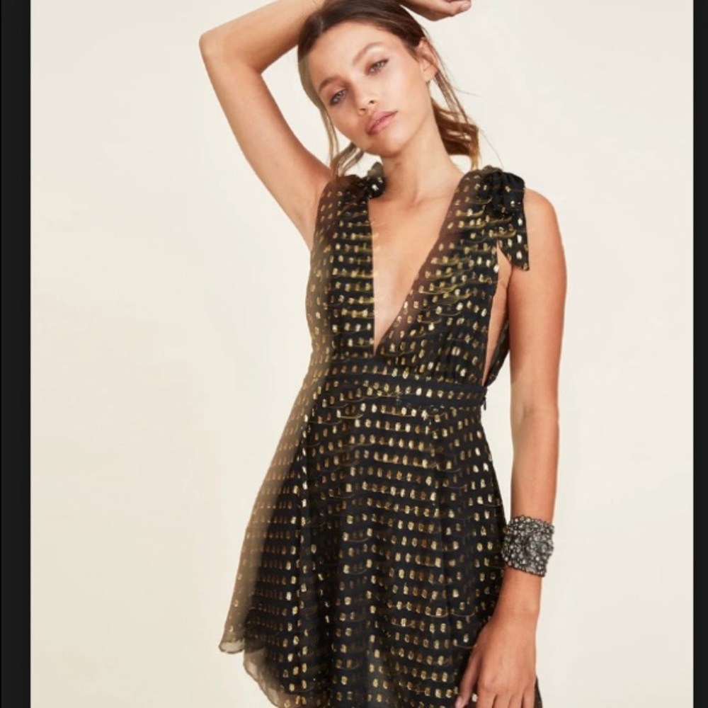 LPA the Label Dress 75 Black Gold tie shoulder XS